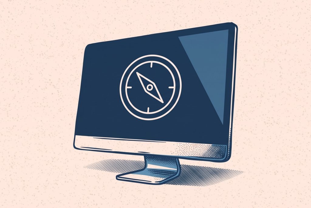 Illustration: Monitor mit Kompass-Symbol, sinnbildlich für die richtige Antwort finden